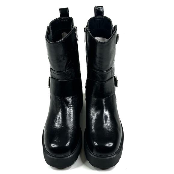 Michael Kors Perry Crinkled Patent Leather Moto Boot Women's 7M Buckled New - Picture 2 of 14